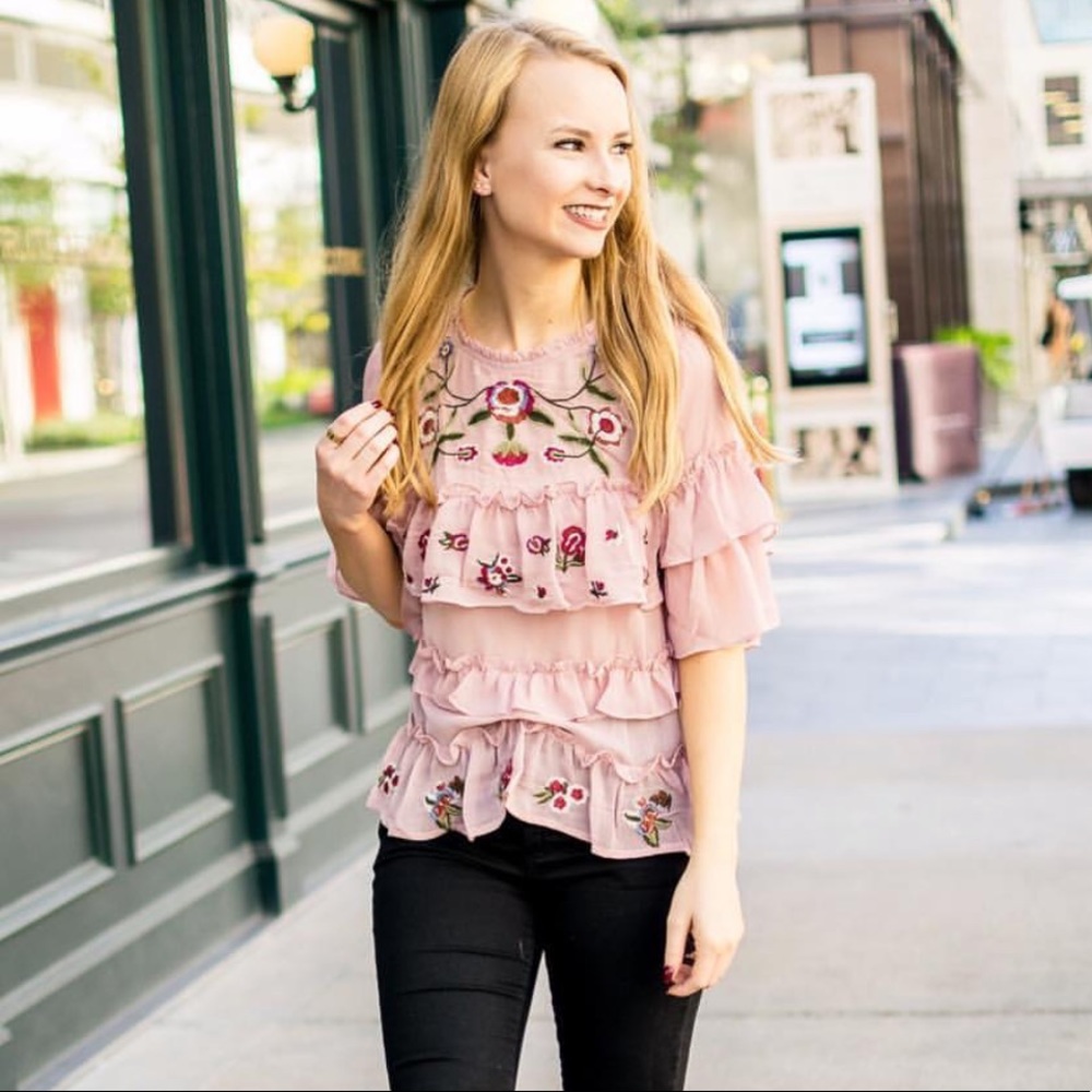 Pink embroidered top